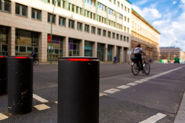 Automatic lifting bollards restricting the driveway of vehicles