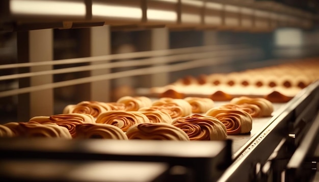 Automatic line for the production of bakery products with sweet cookies on the conveyor belt equipme