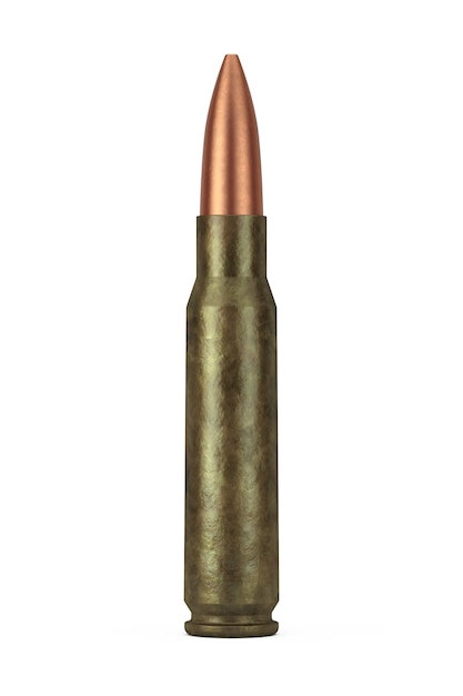 Automatic Rifles 7.62 mm Caliber Metal Bullet on a white background. 3d Rendering