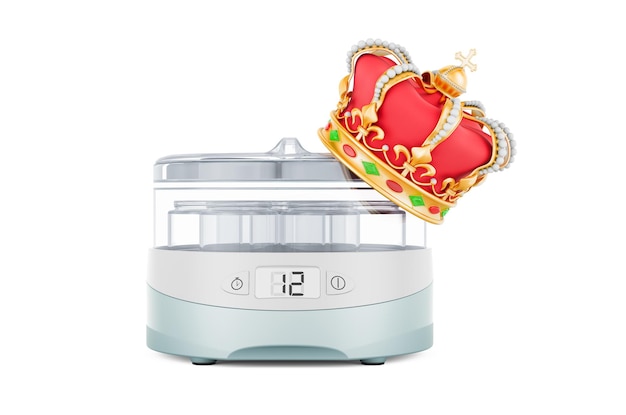 Automatic yogurt maker with golden crown 3D rendering