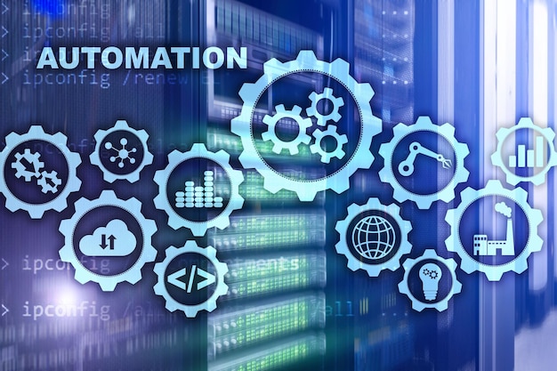 Automation productivity increase concept Technology Process on a server room background