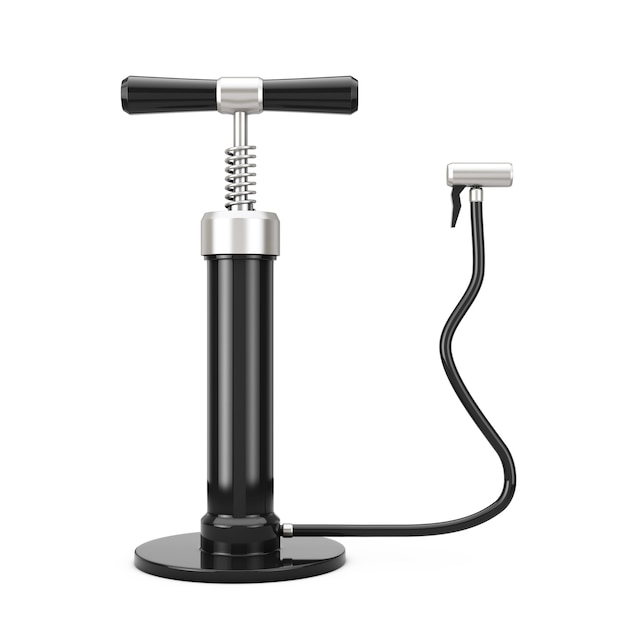 Automobile Black Hand Air Pump on a white background. 3d Rendering