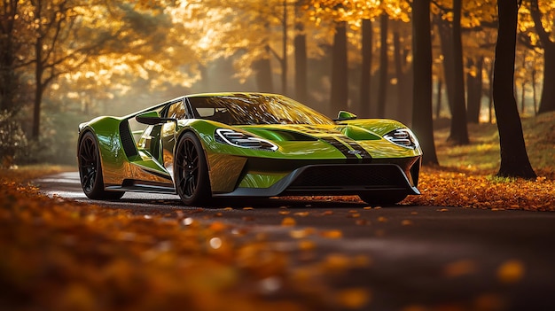 automobile model in the autumn forest