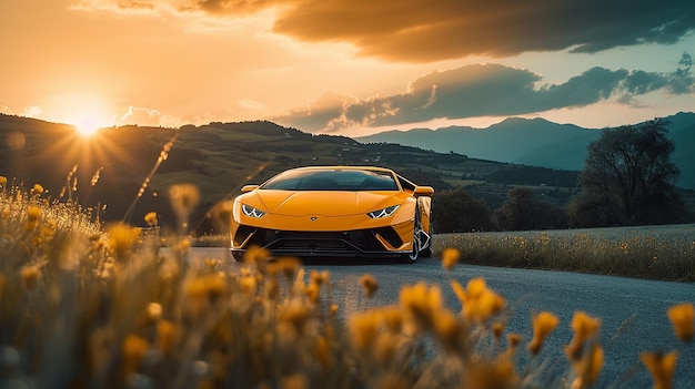 automobile model on a country road