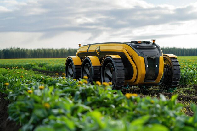 Autonomous agricultural robot in a field with crops