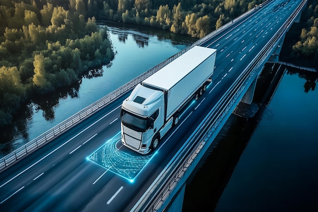 Autonomous AI Truck Crossing Bridge The Future of SelfDriving Cargo Delivery and Transportation