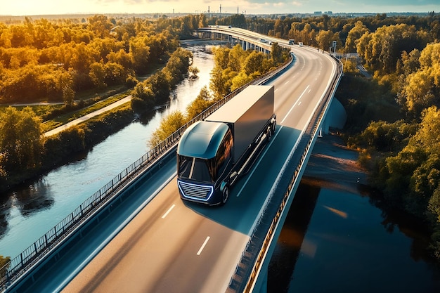 Autonomous AI Truck Crossing Bridge The Future of SelfDriving Cargo Delivery and Transportation