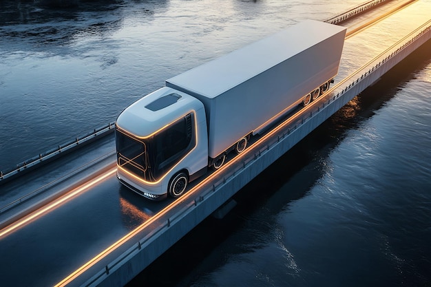 Autonomous AI Truck Crossing Bridge The Future of SelfDriving Cargo Delivery and Transportation