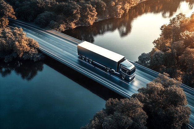 Autonomous AI Truck Crossing Bridge The Future of SelfDriving Cargo Delivery and Transportation