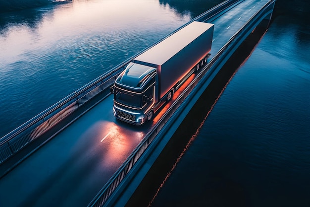 Autonomous AI Truck Crossing Bridge The Future of SelfDriving Cargo Delivery and Transportation