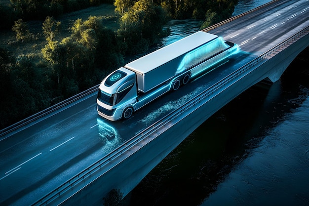 Autonomous AI Truck Crossing Bridge The Future of SelfDriving Cargo Delivery and Transportation