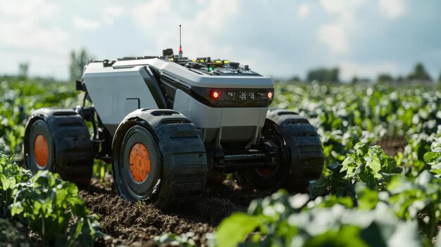 Autonomous AIenhanced farming equipment Robots harvesting crops on an AIoptimized farm