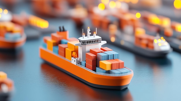 Autonomous cargo ships in a smart port depicting the future of shipping