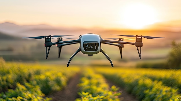 Autonomous drone for agricultural management with realtime crop analysis compact and efficient flying over farmland under bright sunlight