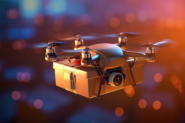 Autonomous Drone delivery unmanned aerial vehicle used to transport packages AI