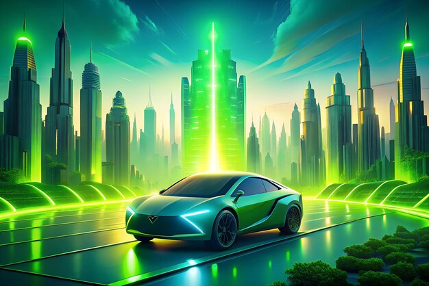 Photo autonomous electric car in modern cityscape hightech ai features and clean urban environment