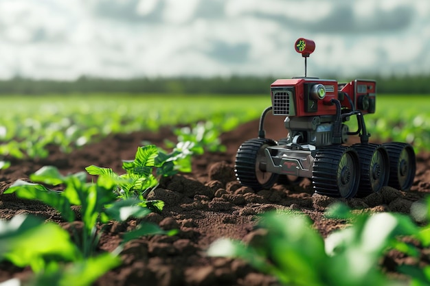 Autonomous farm robot in a field