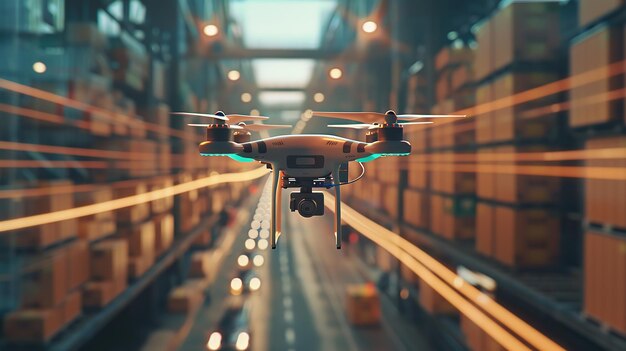 Photo the autonomous logistics concepts future technologies drones for deliveries are flying in the backdrop generative ai