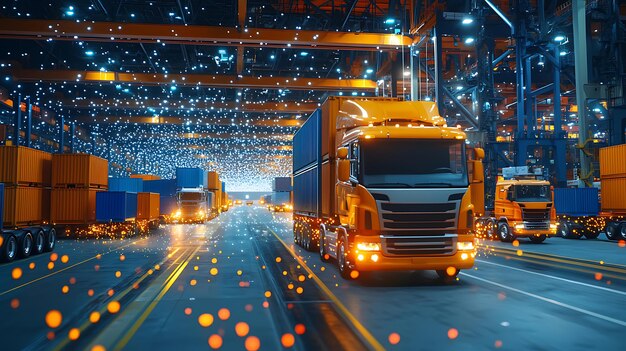 Autonomous trucks transporting containers within a hightech port