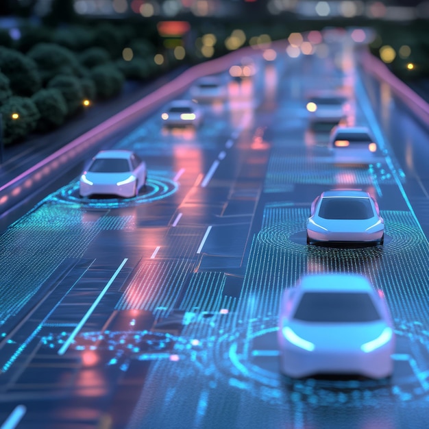 Photo autonomous vehicles navigating a smart city road