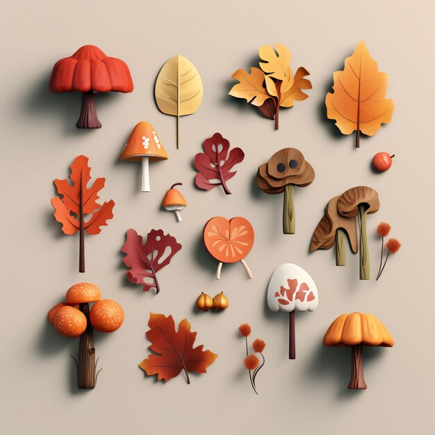 autumn 3d elements isolated for social media post