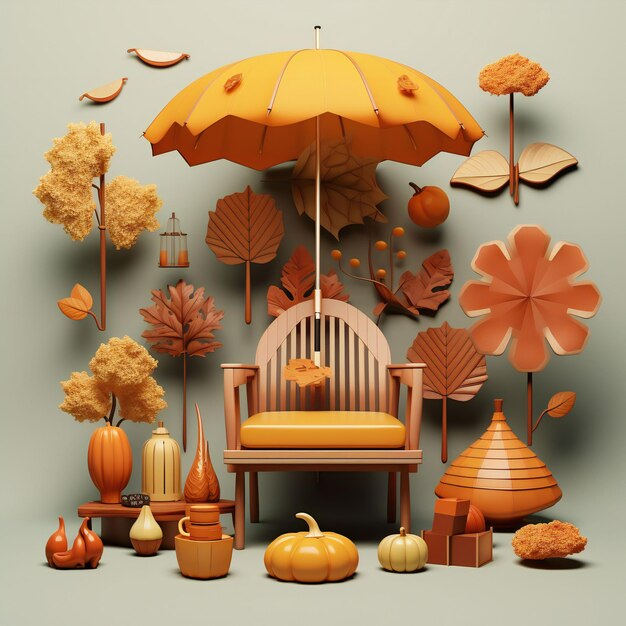 autumn 3d elements isolated for social media post