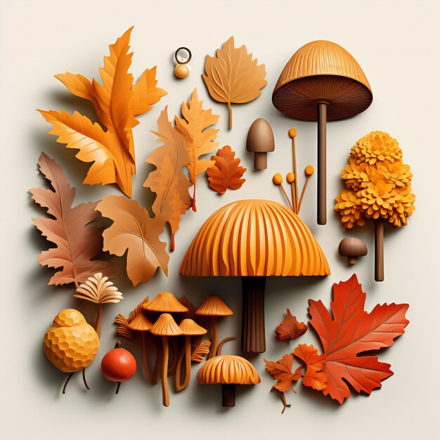 autumn 3d elements isolated for social media post