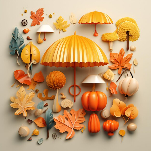 autumn 3d elements isolated for social media post