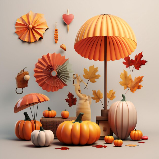 autumn 3d elements isolated for social media post