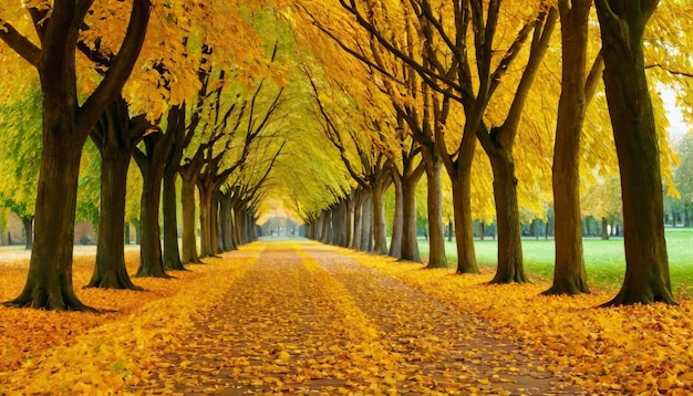 autumn alley tree alley in the park in autumn time