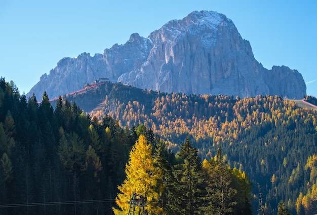 Autumn alpine Dolomites rocky mountain scene Sudtirol Italy Peaceful view near Wolkenstein in Groden Selva di Val Gardena