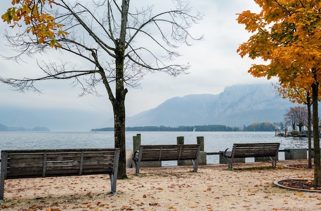 Autumn Alps mountain lake Mondsee view Salzkammergut Upper Austria