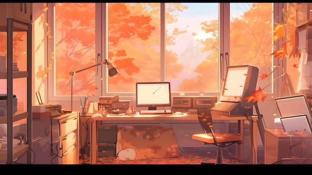 Autumn background design Fall wallpaper golden brown anime manga style