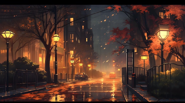 Autumn background design Fall wallpaper golden brown anime manga style