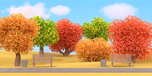 Autumn background Park with trees with red yellow orange leaves