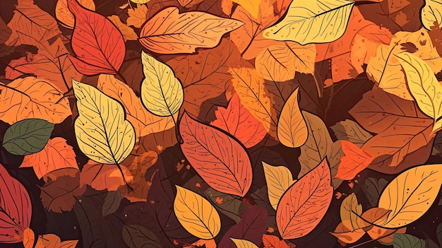 Autumn background with fallen orange gold leaves with a copy space Generative AI illustration