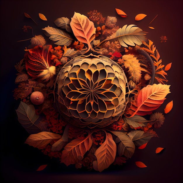 Autumn background with leaves and mandala Illustration