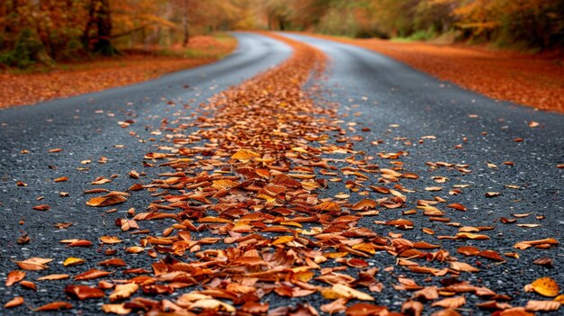 Photo autumn background with a path covered with dry leaves