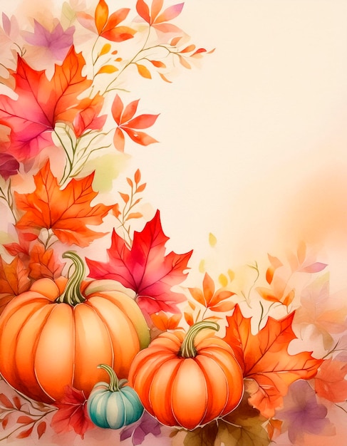 Autumn background with pumpkins leaves and space for your text