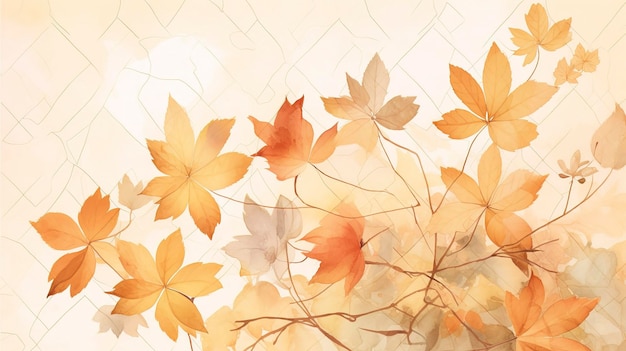 Autumn background with watercolor leaves on top in the style of light orange and light beige high resolution simple designs generat ai