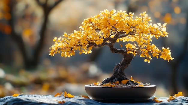 Autumn Bonsai Tree in a Pot Realistic Image