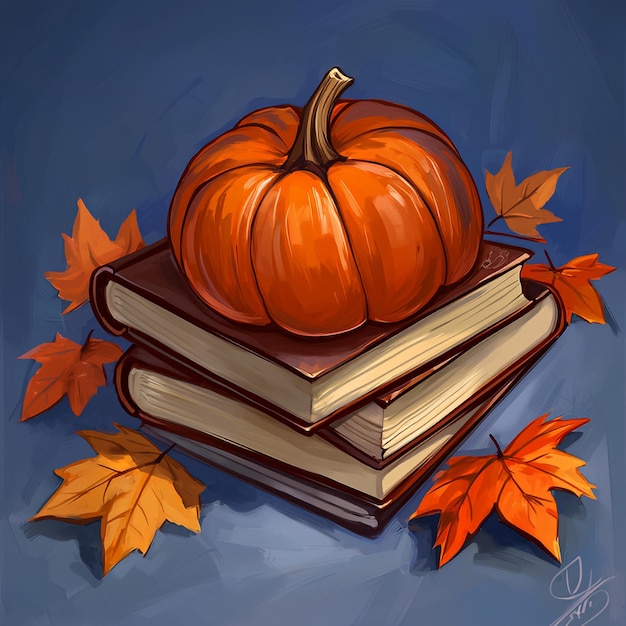 Photo autumn books and pumpkin