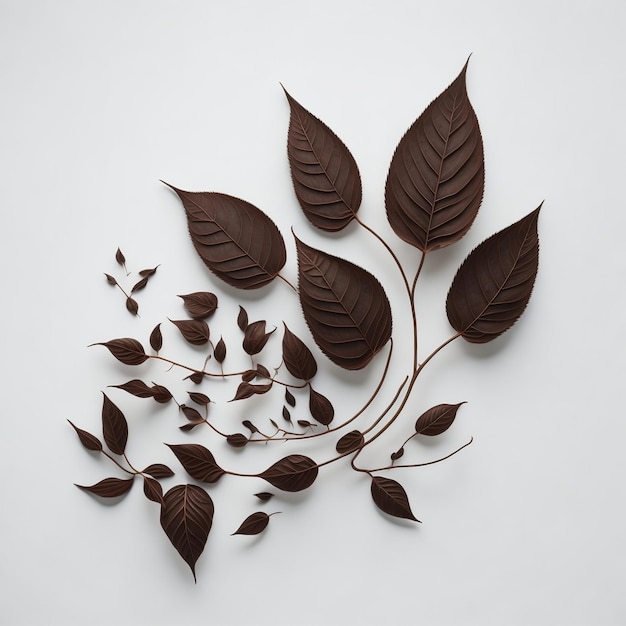 autumn brown leaves on white background