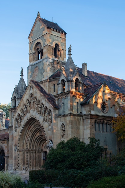 Autumn in Budapest, Vajdahunyad castle in the morning sun, cityscape