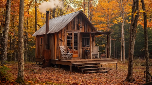 Photo autumn cabin retreat surrounded by nature