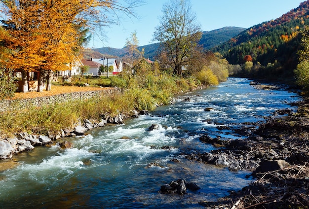 Autumn Carpathian mountain river Ukraine