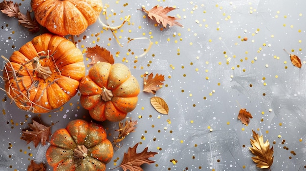 Autumn Celebration concept Decorative pumpkins background with copy space