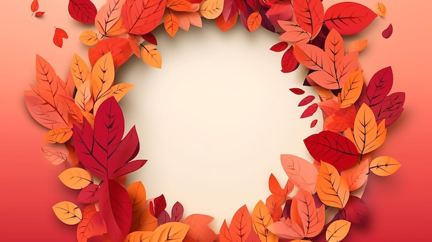 Autumn circle frame decorated with colorful leaves Generative AI