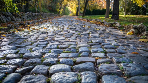 Photo autumn cobblestone pathway in park