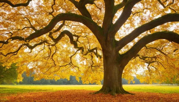 Autumn colorful bright leaves swinging on an oak tree Fall background Beautiful nature scene